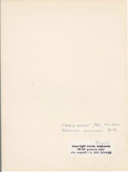 Lanfranco Nanda : Mario Nigro, PAC, Milano, Novembre - Dicembre 1979  - Asta Asta a Tempo | Fotografia - Associazione Nazionale - Case d'Asta italiane