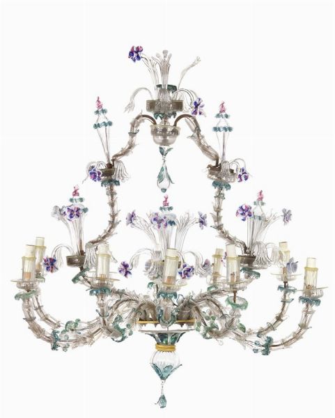 Grande lampadario in vetro di Murano  - Asta Arredi Antichi, Icone Russe e una collezione di modelli di mobili - Associazione Nazionale - Case d'Asta italiane