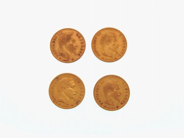 Quattro monete da 10 Franchi, Napoleone III (1852-1870)  - Asta Gioielli, Orologi e Monete d'Oro - Associazione Nazionale - Case d'Asta italiane