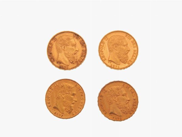 Quattro monete da 20 Franchi, Leopoldo II (1865-1909)  - Asta Gioielli, Orologi e Monete d'Oro - Associazione Nazionale - Case d'Asta italiane