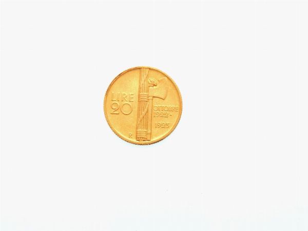 Una moneta 20 Lire Fascetto, Vittorio Emanuele III (1900-1943)  - Asta Gioielli, Orologi e Monete d'Oro - Associazione Nazionale - Case d'Asta italiane