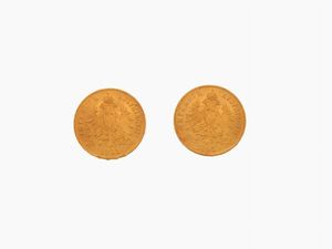 Due monete da 20 Franchi/8 Fiorini, Francesco Giuseppe I (1848-1916)  - Asta Gioielli, Orologi e Monete d'Oro - Associazione Nazionale - Case d'Asta italiane