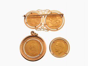 Quattro monete di vari stati con montature in oro  - Asta Gioielli, Orologi e Monete d'Oro - Associazione Nazionale - Case d'Asta italiane