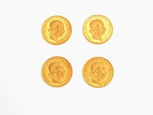 Quattro monete da 1 Ducato, Francesco Giuseppe I (1848-1916)  - Asta Gioielli, Orologi e Monete d'Oro - Associazione Nazionale - Case d'Asta italiane