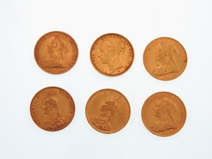 Sei monete da una sterlina  - Asta Gioielli, Orologi e Monete d'Oro - Associazione Nazionale - Case d'Asta italiane