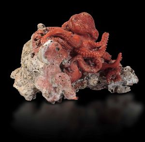 Figura di polipo scolpita in corallo, XIX secolo  - Asta Fine Chinese Works of Art - Associazione Nazionale - Case d'Asta italiane