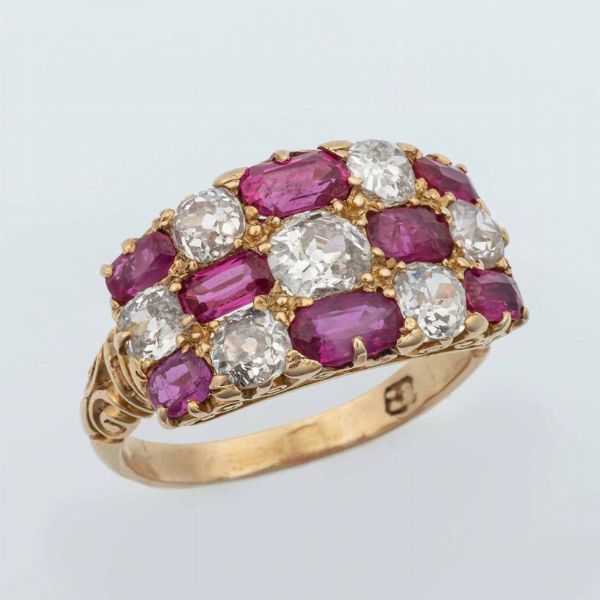 Anello con rubini e diamanti di vecchio taglio  - Asta Fine Jewels - Associazione Nazionale - Case d'Asta italiane