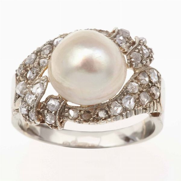 Anello con perla naturale  - Asta Fine Jewels - Associazione Nazionale - Case d'Asta italiane