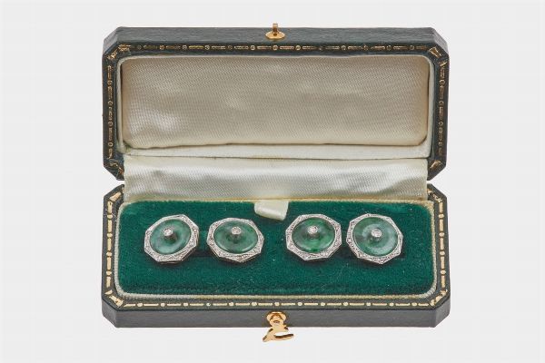 Bottoni da polso in giadeite con piccoli diamanti  - Asta Fine Jewels - Associazione Nazionale - Case d'Asta italiane