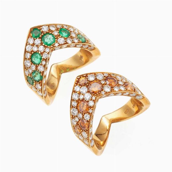 Due anelli con diamanti, smeraldi e diamanti gialli  - Asta Fine Jewels - Associazione Nazionale - Case d'Asta italiane