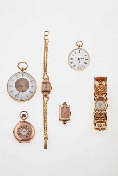 Lotto composto da due orologi da polso, tre orologi da tasca ed una cassa  - Asta Fine Jewels - Associazione Nazionale - Case d'Asta italiane
