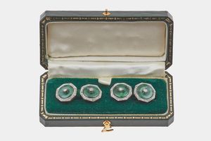 Bottoni da polso in giadeite con piccoli diamanti  - Asta Fine Jewels - Associazione Nazionale - Case d'Asta italiane