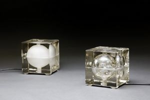 ALESSANDRO MENDINI & MARCELLO NIZZOLI - Coppia di lampade da tavolo Cubosfera, per Fidenza Vetraria, 1965.