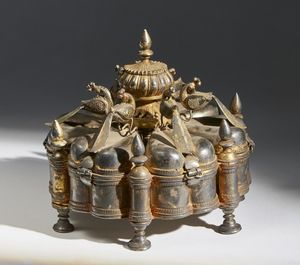 Arte Indiana - Porta spezie in argento parzialmente dorato India, XIX secolo