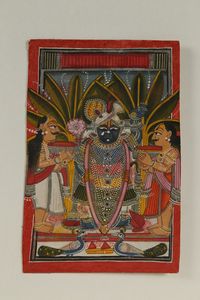 Arte Indiana - Miniatura Krishna SrinathjiIndia, Rajasthan, Nathdwara, XIX secoloPigmenti naturali e argento su carta