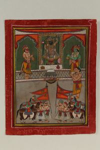 Arte Indiana - Miniatura Krishna Srinathji con Garuda e Humayun India, Rajasthan, Nathdwara, XIX secolo