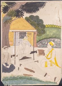 Arte Indiana - Dipinto raffigurante un sadu che lavora al telaio India settentrionale, XX secolo Acquerello su carta