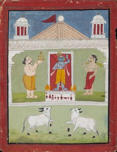 Arte Indiana - Miniatura raffigurante orazione a Krishna India settentrionale Rajasthan, XIX secolo