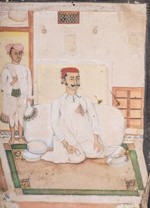 Arte Indiana - Ritratto di nobiluomo durante la preghiera India Settentrionale, XIX secolo Pigmenti su carta
