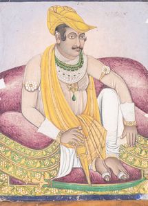Arte Indiana - Grande ritratto India Settentrionale, tardo XIX secolo Pigmenti su carta