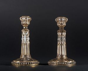 Arte Islamica - Coppia di candelieri in vetro dorato Turkey, Beykoz, Periodo Ottomano, XIX secolo