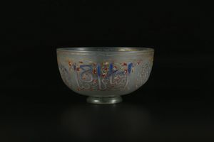 Arte Islamica - Coppa islamica in vetro XIX secolo o antecedenteVetro inciso e smaltato