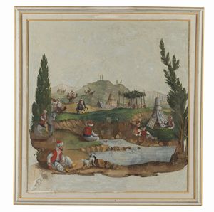 Arte Islamica - Frammento di affresco con scena orientalistaScuola dell'Italia Settentrionale, XVIII secolo