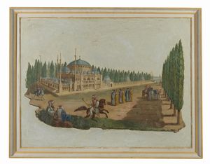 Arte Islamica - Frammento di affresco con scena orientalista Scuola dell'Italia Settentrionale, XVIII secolo