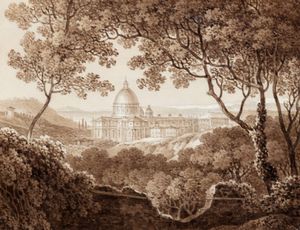 Scuola italiana del XIX secolo - Roma, veduta della basilica di San Pietro