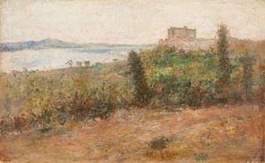 Filippo Mola - Bracciano, veduta del lago con il castello Orsini-Odescalchi