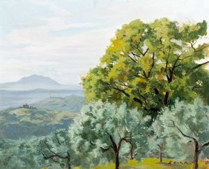 Enrico Ortolani - Veduta della Campagna Romana con il Monte Soratte in lontananza