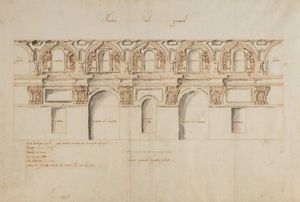 Scuola spagnola, secolo XVIII - Studio architettonico per una facciata