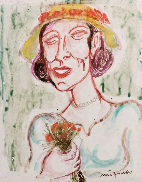 Donna con fiori  - Asta Arte Contemporanea - Associazione Nazionale - Case d'Asta italiane