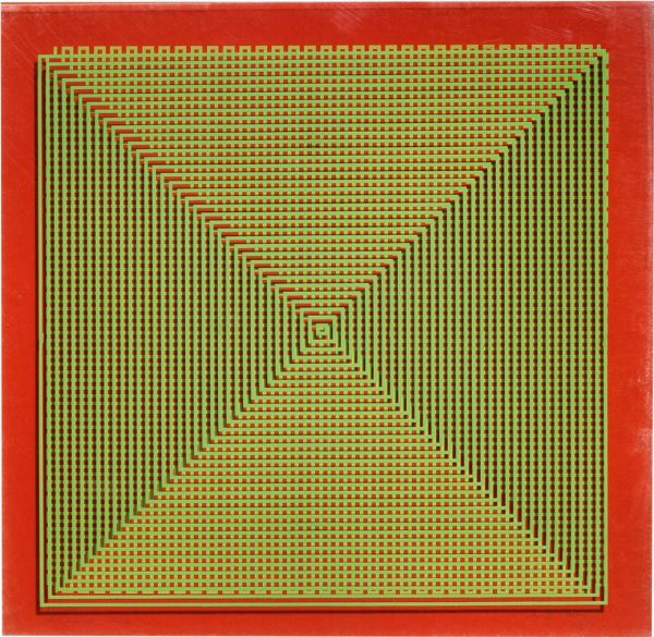 Progetto S1, dinamica visiva in verde su fondo rosso  - Asta Arte Contemporanea - Associazione Nazionale - Case d'Asta italiane