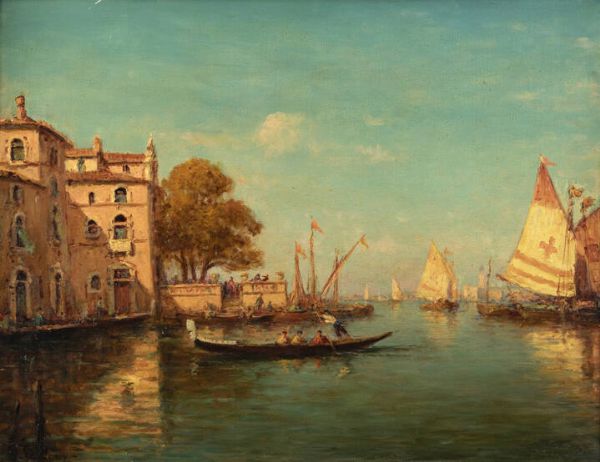 PAUL SAVIGNY 1858-1916 : Paesaggio con barca  - Asta Asta 176 Dipinti e Arti Decorative - Associazione Nazionale - Case d'Asta italiane