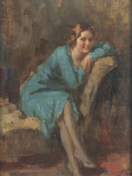 ATTILIO TORO Napoli 1892 - 1982 : Ritratto di donna sul divano  - Asta Asta 176 Dipinti e Arti Decorative - Associazione Nazionale - Case d'Asta italiane