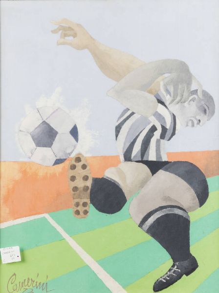LAMBERTO CAMERINI Torino 1930 : Il calciatore 1973  - Asta Asta 176 Dipinti e Arti Decorative - Associazione Nazionale - Case d'Asta italiane