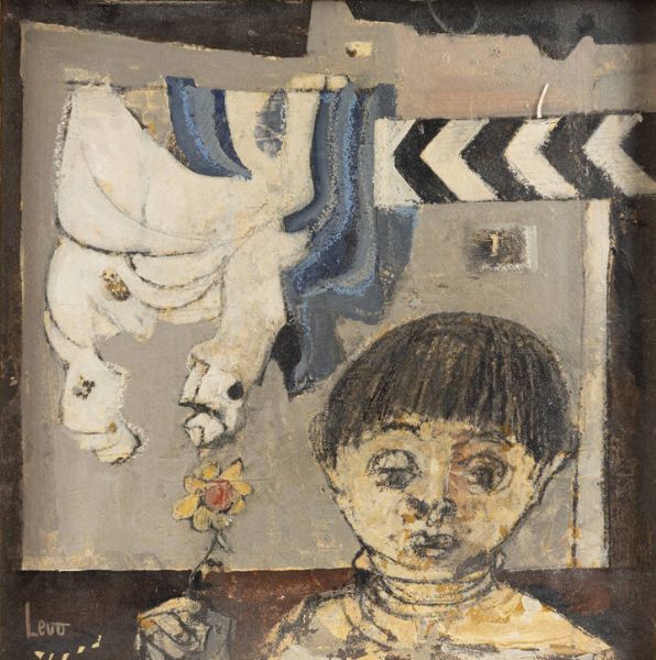 ALFREDO LEVO Ribordone Canavese (TO) 1921 : Fanciullo con fiore  - Asta Asta 176 Dipinti e Arti Decorative - Associazione Nazionale - Case d'Asta italiane