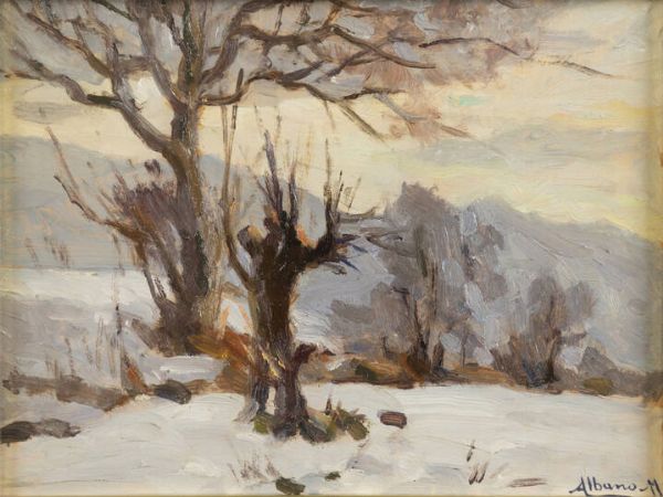 MARIO ALBANO Torino 1896 - 1968 : Paesaggio con neve  - Asta Asta 176 Dipinti e Arti Decorative - Associazione Nazionale - Case d'Asta italiane