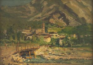 ROMOLO GARRONE Torino 1891 - 1959 - Paesaggio montano con fiume