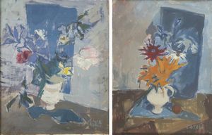 DIDI CASALE FRIZZONI XX sec - Coppia di dipinti con vaso di fiori