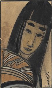 GOLIA (Eugenio Colmo) Torino 1885 - 1967 - Donna orientale con ventaglio