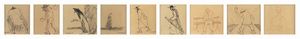 PIETRO MORANDO Alessandria 1892 - 1980 : Lotto di nove disegni raffiguranti alcuni soggetti tipici dell'autore  - Asta Asta 176 Dipinti e Arti Decorative - Associazione Nazionale - Case d'Asta italiane