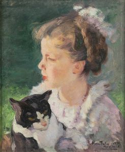 ELENA MARISALDI FALCO Santo Stefano Belbo (CN) 1901 - 1986 Torino - Bambina con gatto 1935