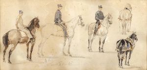 SEBASTIANO DE ALBERTIS Milano 1828 - 1897 - Schizzi di cavalli e cavalieri
