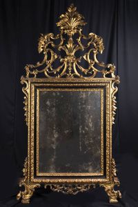 SPECCHIERA - 228x106 in legno dorato e scolpito  Piemonte  XIX secolo Difetti e mancanze