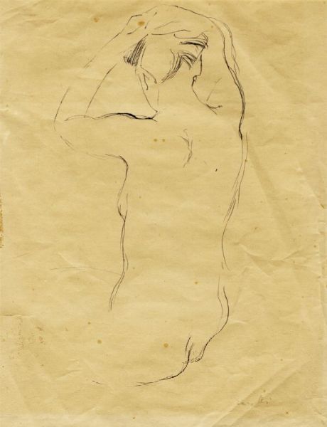 EMANUELE CAVALLI : Nudo femminile di schiena.  - Asta Grafica & Libri - Associazione Nazionale - Case d'Asta italiane