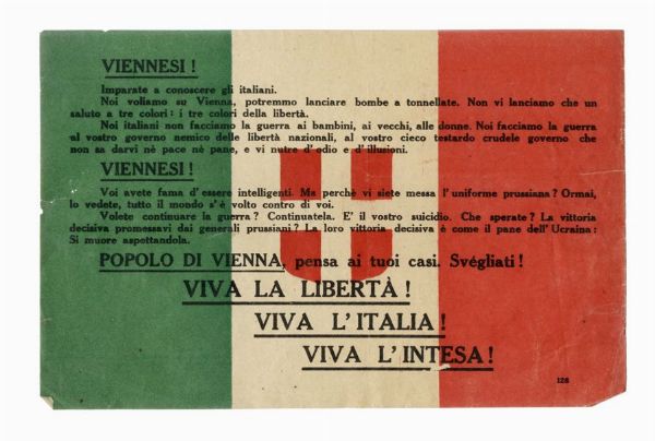 Manifestino originale stampato per il volo su Vienna.  - Asta Grafica & Libri - Associazione Nazionale - Case d'Asta italiane