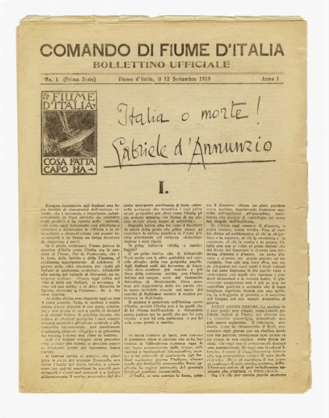 Gabriele D'Annunzio : Comando di Fiume d'Italia. Bollettino ufficiale.  - Asta Grafica & Libri - Associazione Nazionale - Case d'Asta italiane