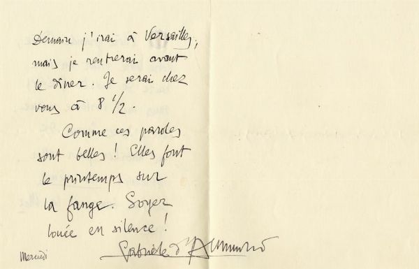 Gabriele D'Annunzio : Lettera autografa firmata inviata ad una amica.  - Asta Grafica & Libri - Associazione Nazionale - Case d'Asta italiane